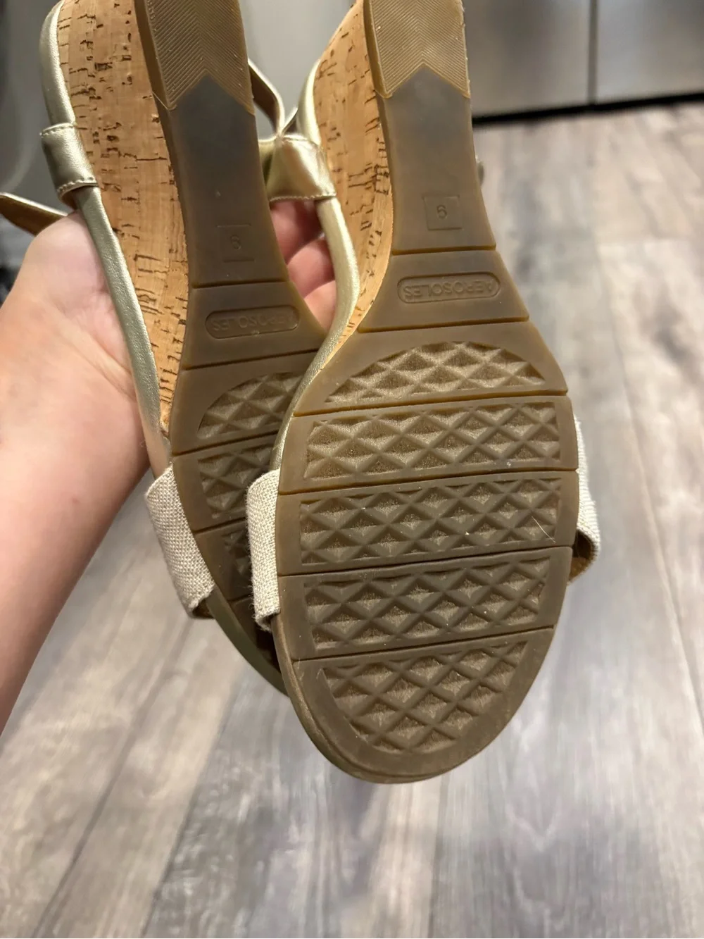 Aerosoles Wedge Sandals - Metallic Gold and Natural Beige